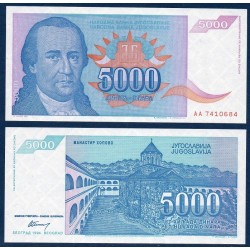 Yougoslavie Pick N°141a, Billet de banque de 5000 Dinara 1994