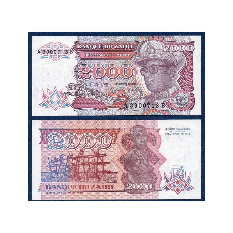 Zaire Pick N°36a, Billet de banque de 2000 Zaires 1991