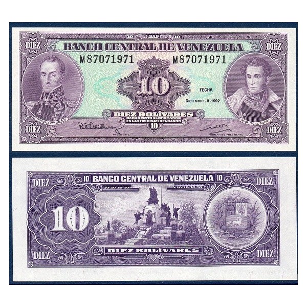 Venezuela Pick N°61c, Billet de banque de 10 Bolivares 1992