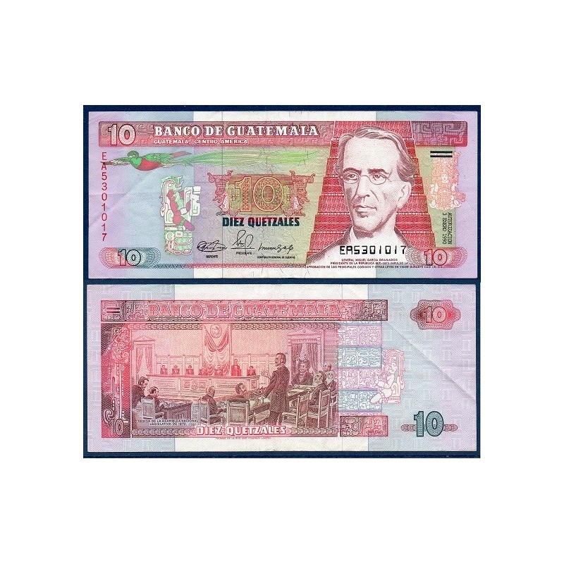 Guatemala Pick N°75b, Billet de banque de 10 Quetzales 1989-1992