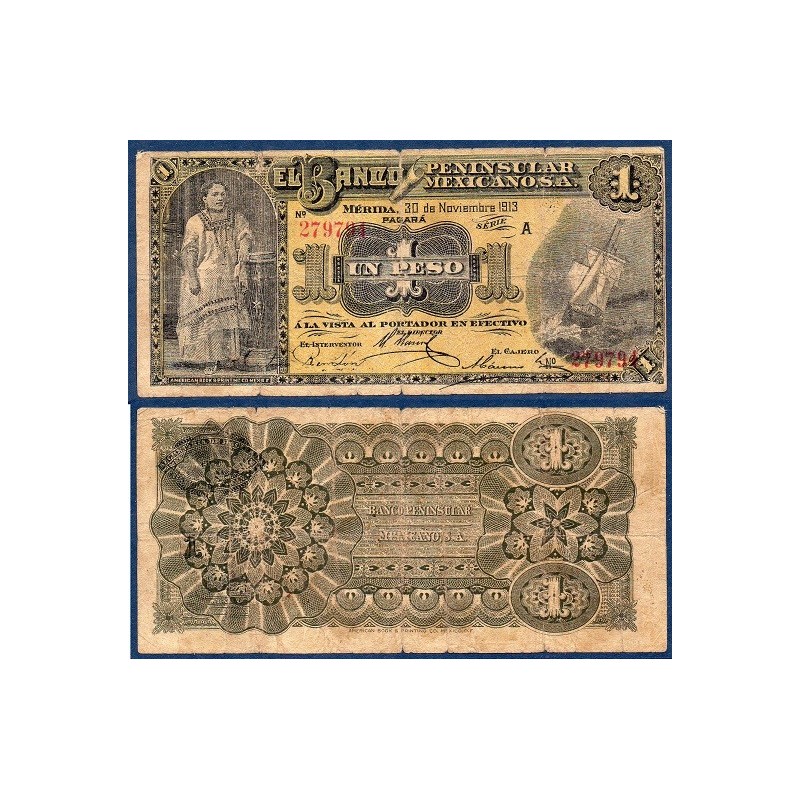 Mexique Pick N°S464a, Billet de Banque de 1 peso 1913