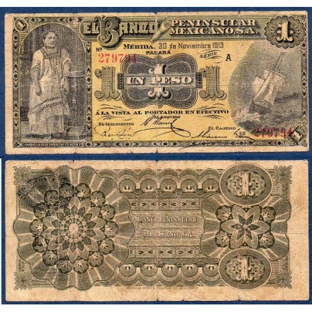 Mexique Pick N°S464a, Billet de Banque de 1 peso 1913