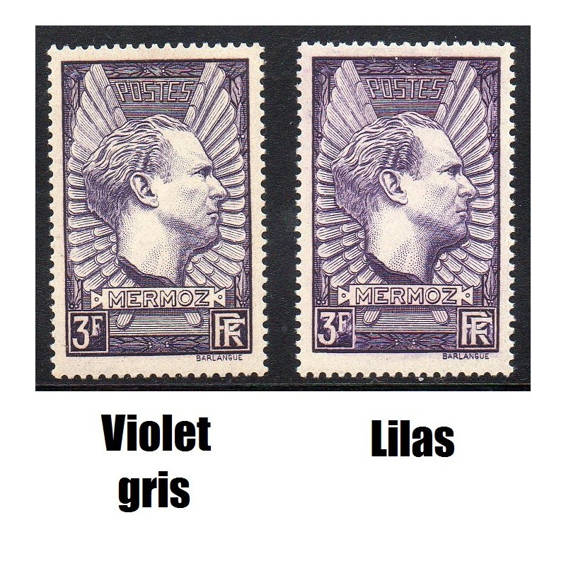 Timbre Yvert No 338b variété violet gris au  lieu de Lilas , neuf * Mermoz