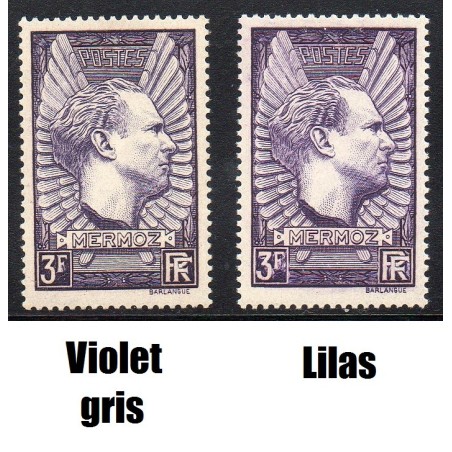 Timbre Yvert No 338b variété violet gris au  lieu de Lilas , neuf * Mermoz