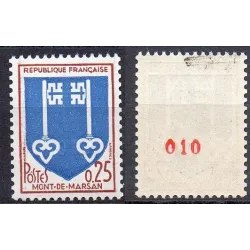 Timbre France Yvert No 1469a variété  numéro rouge de roulette Mont de marsan