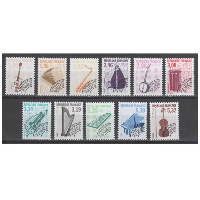 Timbres France Préoblitérés Yvert 213a-223 Instruments de musique, série 4 mixte