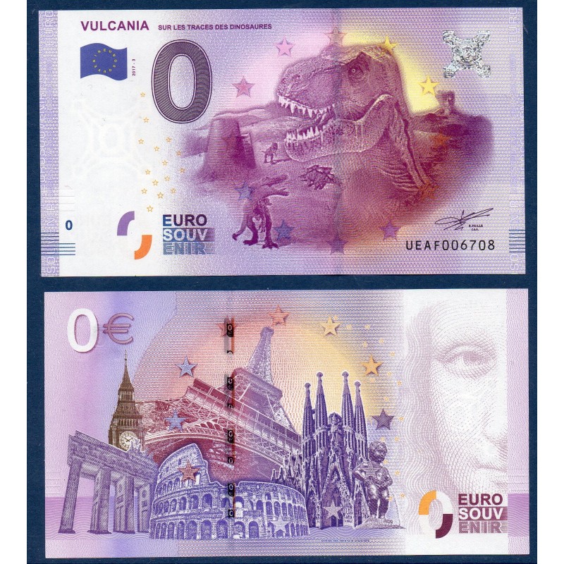 Billet souvenir Vulcania 0 euro touristique 2017 le dinosaure