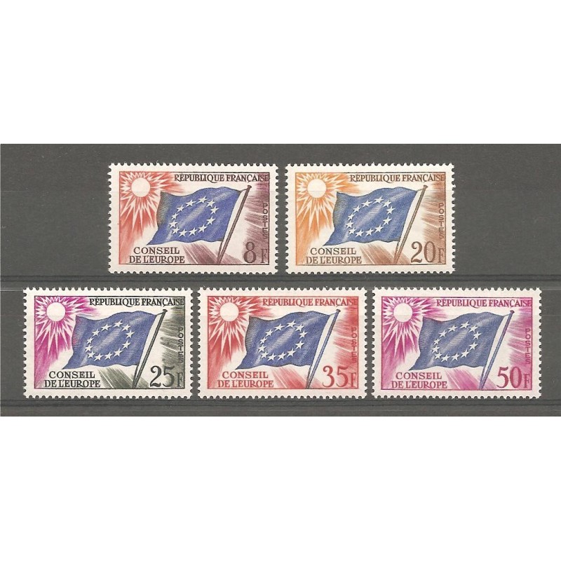 Timbres France Services Yvert 17-21 Série drapeau du conseil de l'Europe