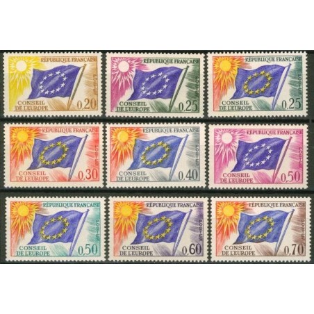 Timbres France Services Yvert 27-35 Série drapeau du conseil de l'Europe