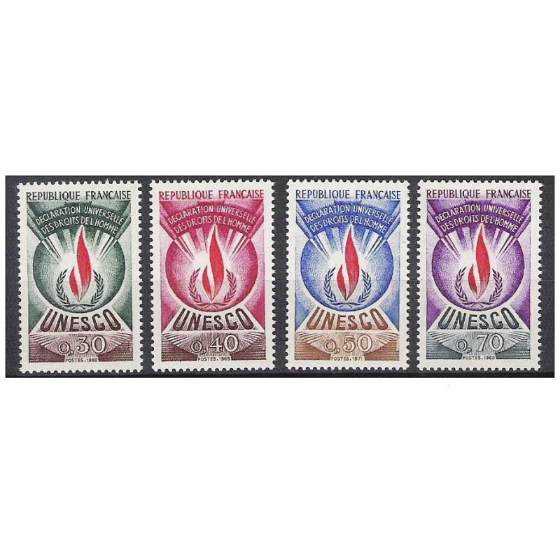 Timbres France Services Yvert 39-42 Déclaration universelle des droits de l'homme, UNESCO