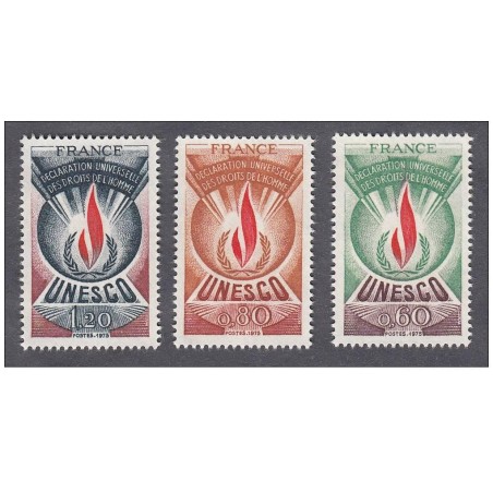 Timbres France Services Yvert 43-45 Déclaration universelle des droits de l'homme, UNESCO