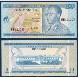 Congo Pick N°9a ,Billet de banque de 10 makuta UNC 1.9.1968