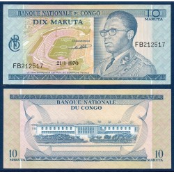 Congo Pick N°9a ,Billet de banque de 10 makuta UNC 21.1.1970 Neuf