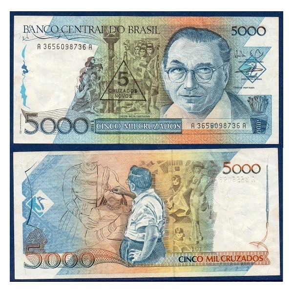 Bresil Pick N°217b, TTB Billet de banque de 5 Cruzados Novos 1989