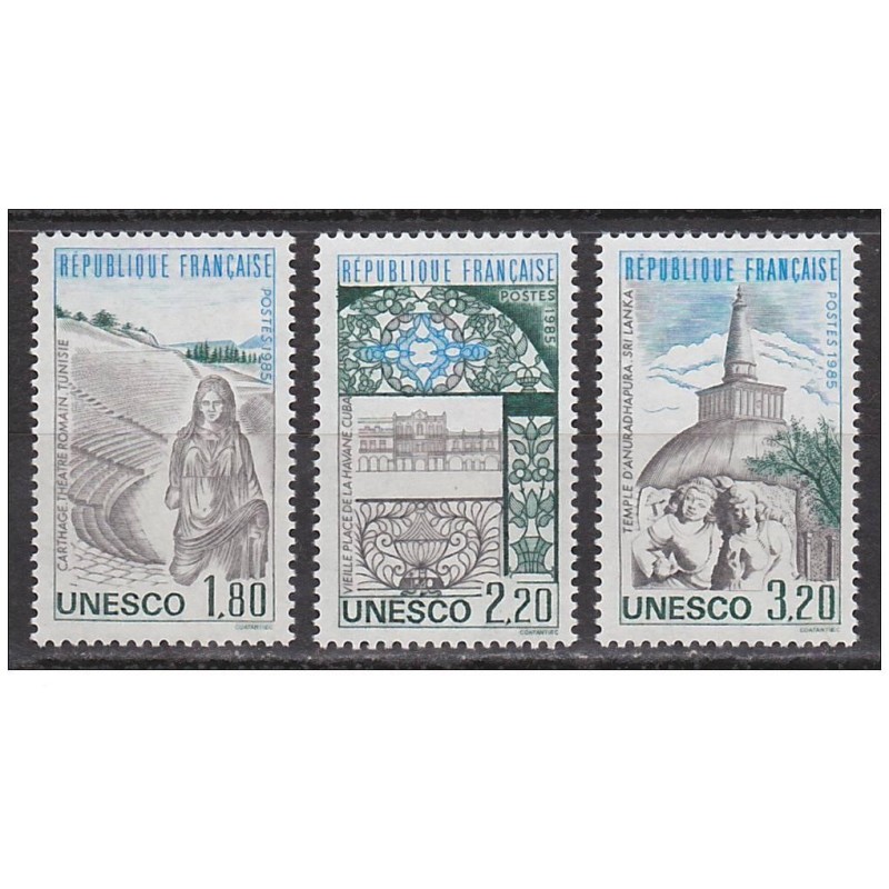 Timbres France Services Yvert 88-90 UNESCO, sites classés a proteger