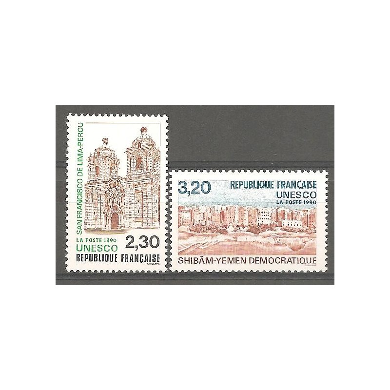 Timbres France Services Yvert 102-103 UNESCO, sites classés a proteger