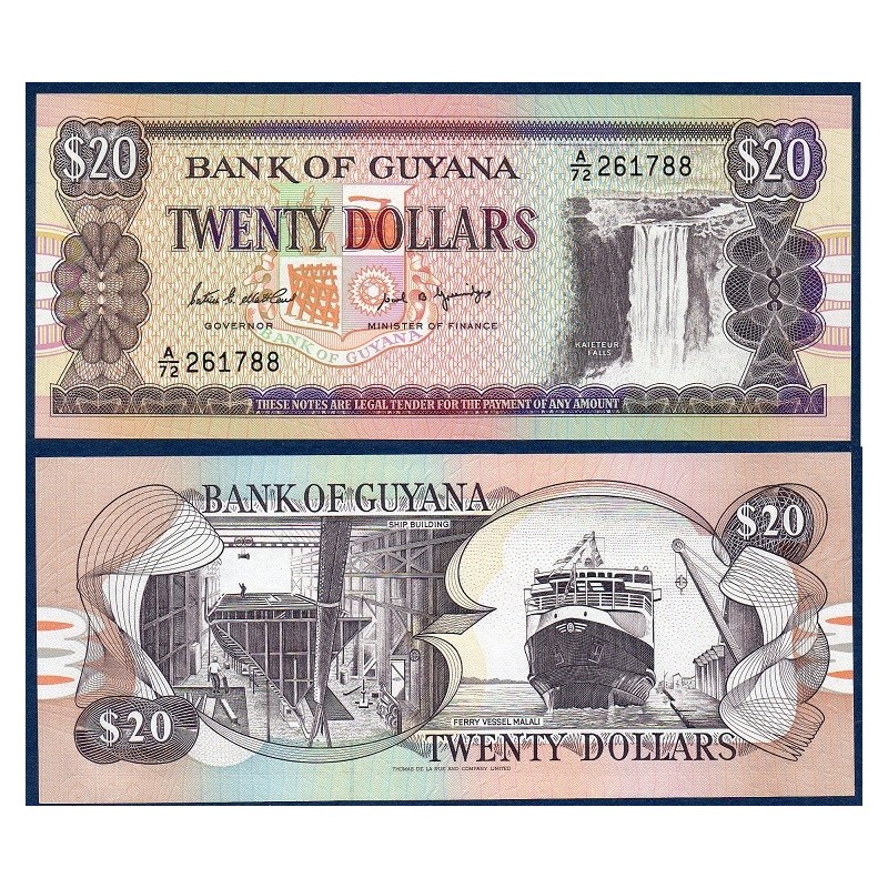 Guyana Pick N°27, Billet de banque de 20 Dollars 1989