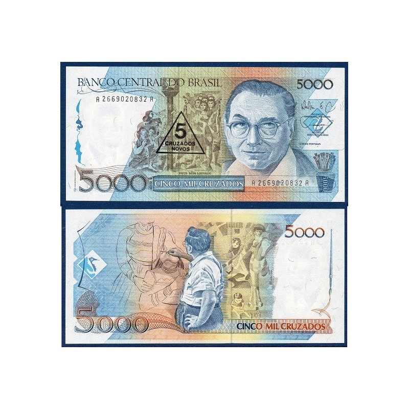 Bresil Pick N°217a, Billet de banque de 5 Cruzados Novos 1989