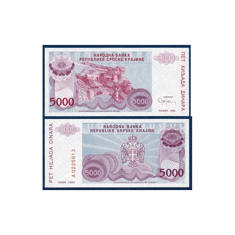 Croatie (serbie) Pick N°R20a, Billet de banque de 5000 Dinara 1993