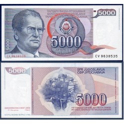 Yougoslavie Pick N°93, Billet de banque de 5000 Dinara 1985