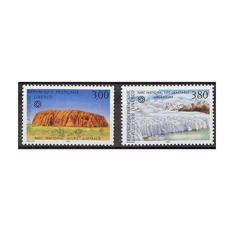 Timbres France Services Yvert 114-115 UNESCO, sites classés à protèger