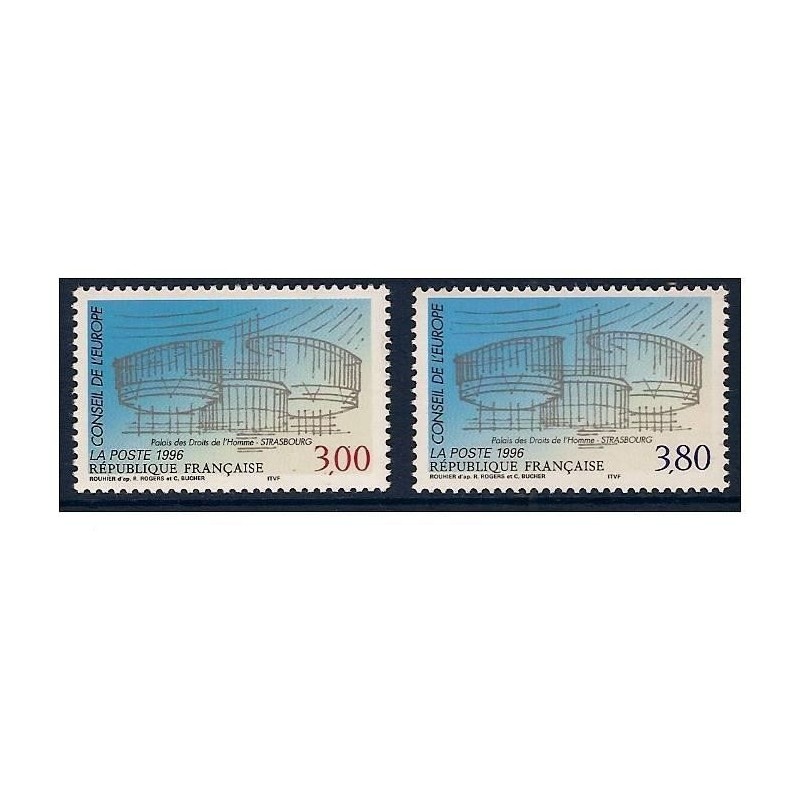 Timbres France Services Yvert 116-117 Palais des droits de l'homme à Strasbourg