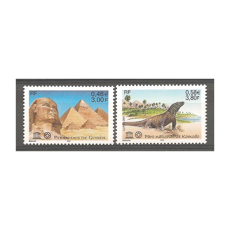 Timbres France Services Yvert 124-125 UNESCO, sites classés à protèger