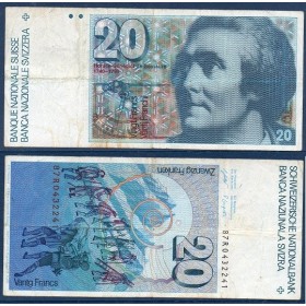 Suisse Pick N°55h , Billet de banque de 20 Francs 1989