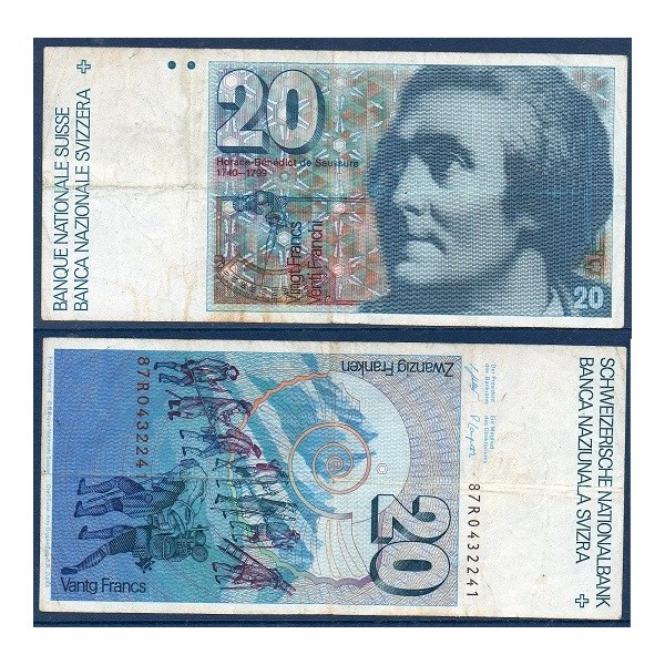 Suisse P.55h, TB Billet de 20 Francs 1989 de Saussure
