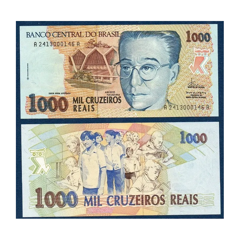 Bresil P.240a, Billet de 1000 cruzeiros Reais 1993 Anisio Teixeira