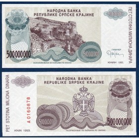 Croatie (serbie) Pick N°R26a, Billet de banque de 500000000 Dinara 1993