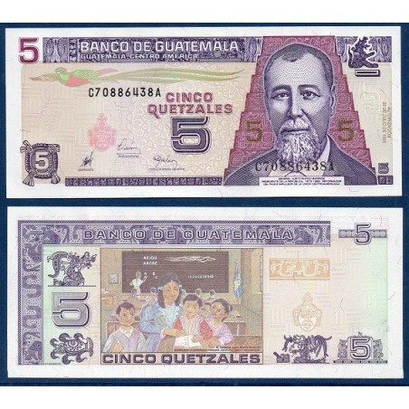 Guatemala Pick N°100, Billet de banque de 5 Quetzales 1998