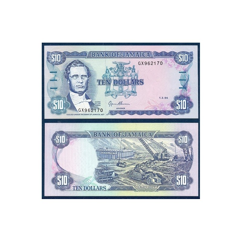 Jamaique Pick N°71e, Billet de banque de 10 dollars 1984-1994