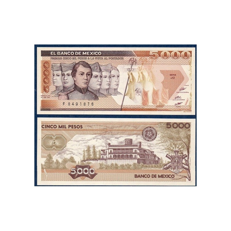 Mexique Pick N°88b, Billet de Banque de 5000 pesos 1987