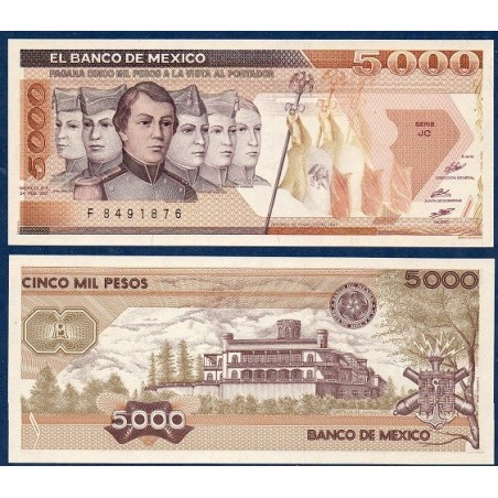 Mexique Pick N°88b, Billet de Banque de 5000 pesos 1987