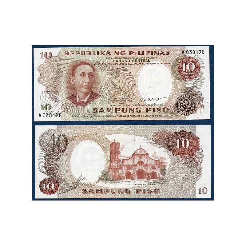 Philippines Pick N°144a, Billet de banque de 10 Piso 1969