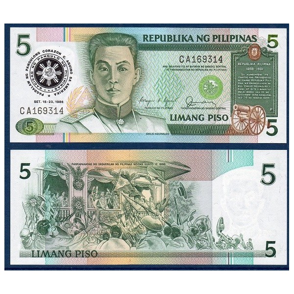 Philippines Pick N°175b, Billet de banque de 5 Piso 1986