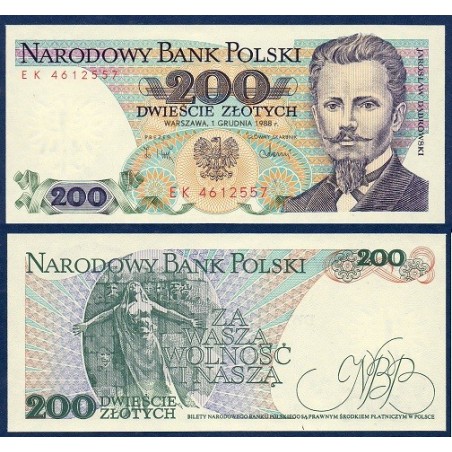 Pologne Pick N°144c, Billet de banque de 200 Zlotych 1986-1988