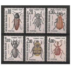 Timbres France Taxes Yvert 103-108 Série insectes, coléoptères 1