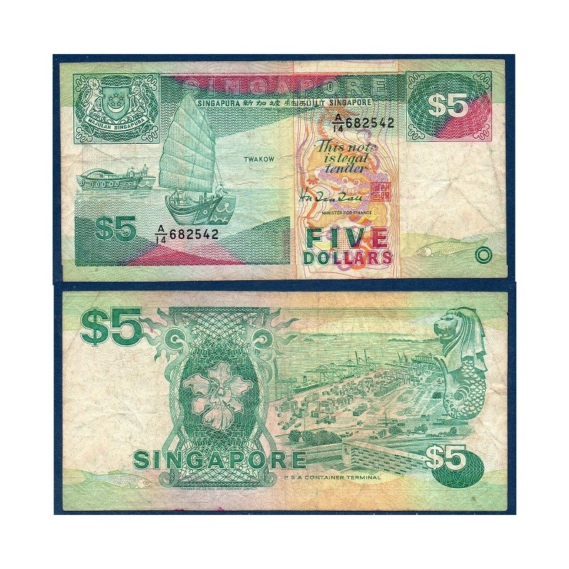 Singapour Pick N°19, Billet de banque de 5 Dollars 1989