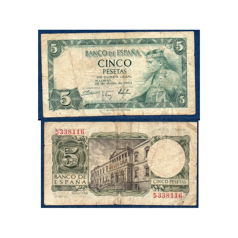 Espagne Pick N°146, Billet de banque de 5 pesetas 1954