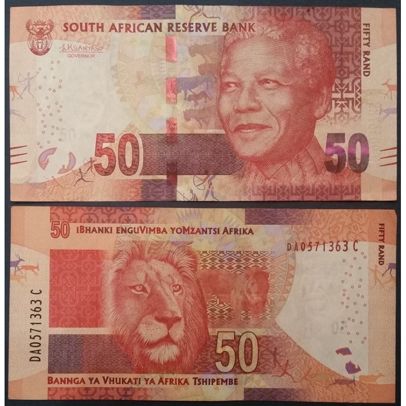 Afrique du sud P.140, TTB, Billet de 50 rand 2014-2015 Mandela Lion Afrique du sud P.140, TTB, Billet de 50 rand 2014-2015 Mandela Lion