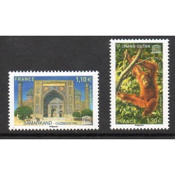 Timbres France Services Yvert 169-170 Unesco Samarkand et orang outang