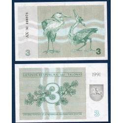 Lituanie Pick N°33, Billet de banque de 3 Talonu 1991