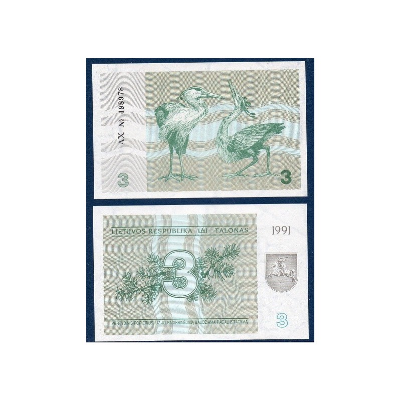 Lituanie Pick N°33b, Billet de banque de 3 Talonu 1991