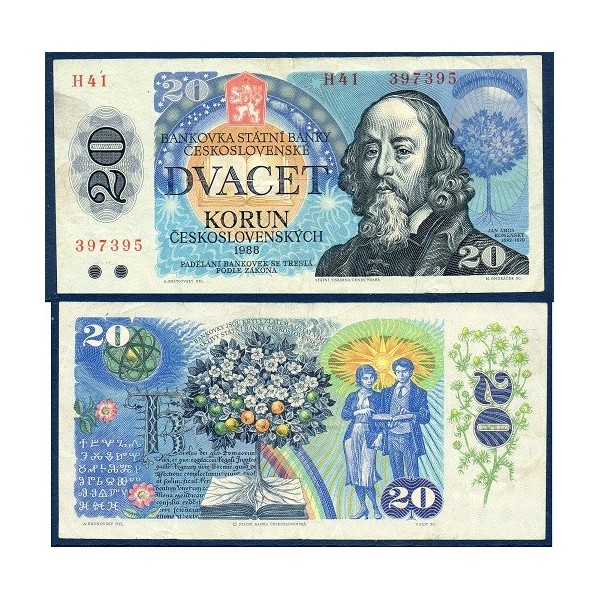 Tchécoslovaquie P.95b,TTB Billet de 20 Korun 1988  Jan Amos Komensky