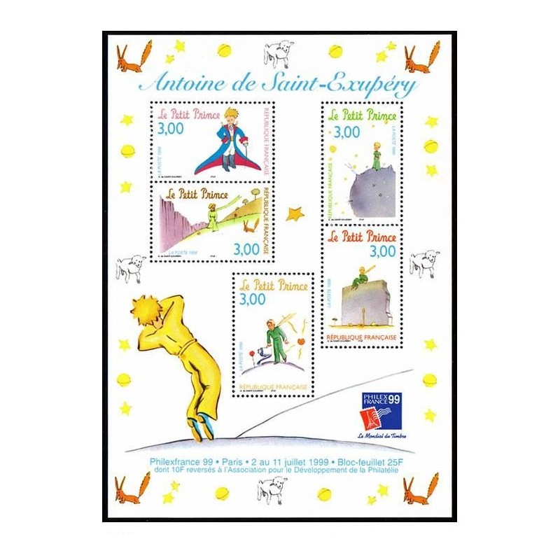 Bloc Feuillet France Yvert 20 Le petit prince de St Exupery