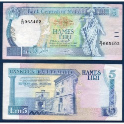 Malte Pick N°46a, Billet de banque de 5 Liri 1994