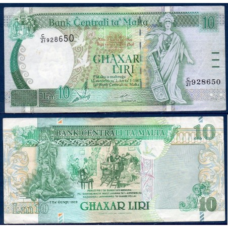 Malte Pick N°47a, Billet de banque de 10 Liri 1994