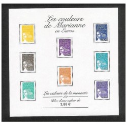 Bloc Feuillet France Yvert 44-45 les couleurs de mariannes en euro